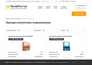 Желтый ножничный подъемник работает на строительной площадке на фоне высотного здания.